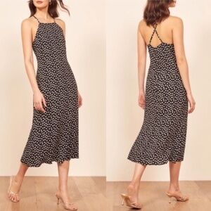 Reformation Roman Black Floral Midi Tank Dress